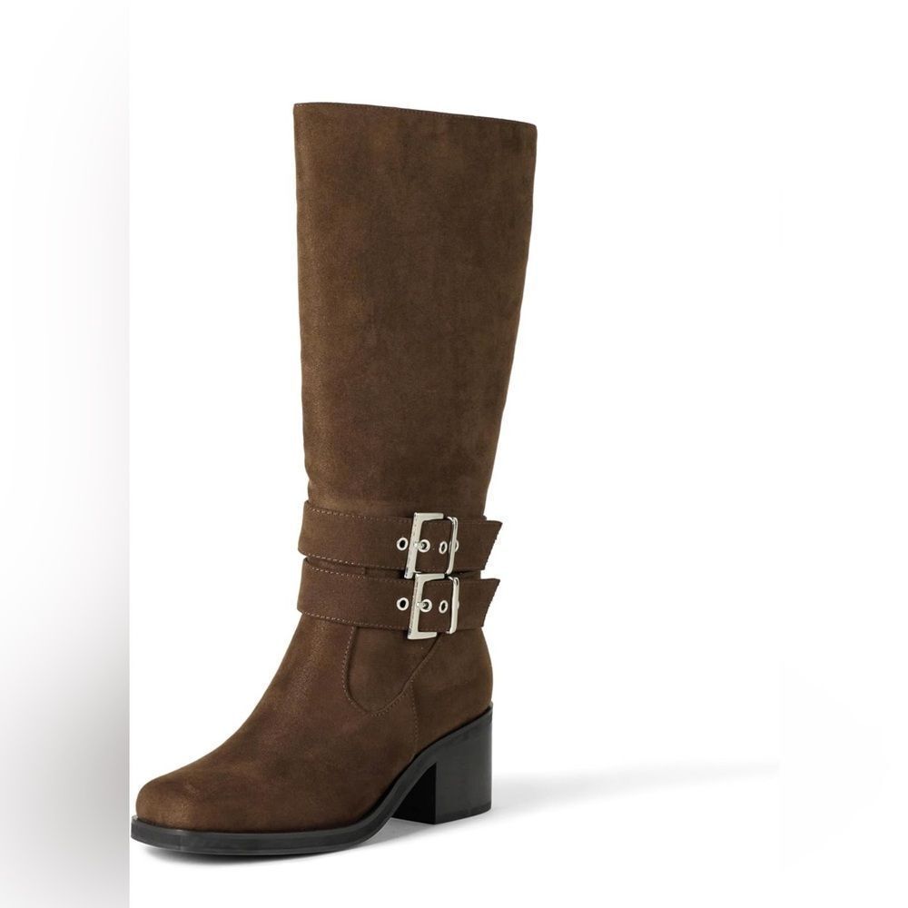 The Drop “Sage” Knee High Faux Suede Boots/Silver Buckle Brown Size 8.5 Nib